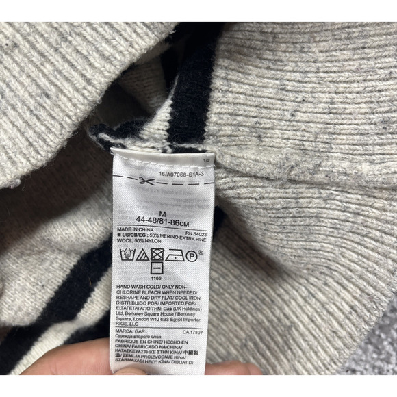 Gap Sweater Mens Medium Wool Blend Roll Neck Stripe Nautical Grandpa Ivory - Picture 4 of 15